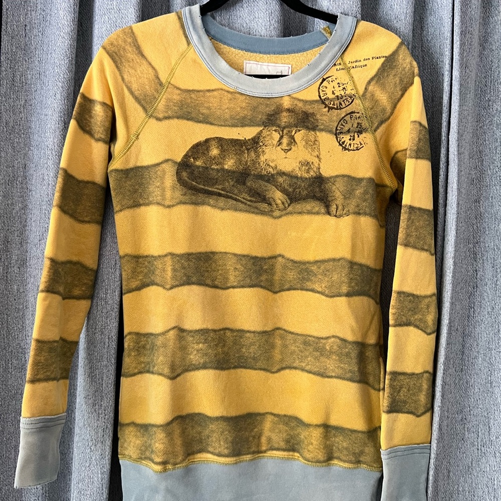 We The Free Yellow and Gray Striped Sweatshirt